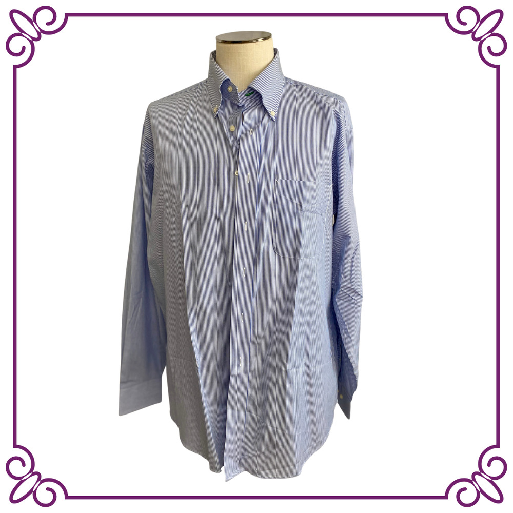 Tommy Hilfiger Blue & White Pin Striped TLC Button Down Classic Fit Shirt Large